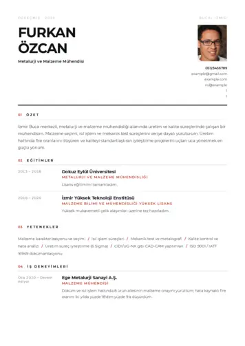 Metalürji Ve Malzeme Mühendisliği Cv Örnekleri cv indir